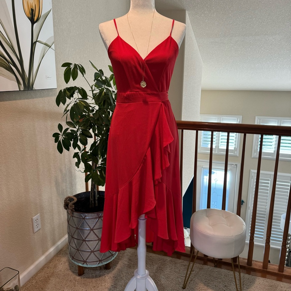 Red Midi Wrap Dress